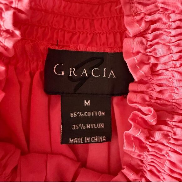 Gracia Barbiecore Bright Pink Ruched Off the Shoulder Mini dress Size M - Picture 5 of 5